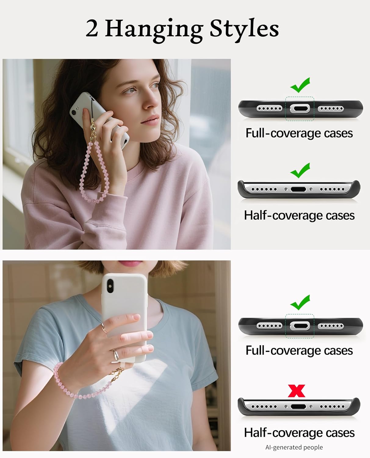Thumbnail 4 de Lostars Marble Beaded Phone Wrist Strap, Detachable Pink Design with 304 Steel Core