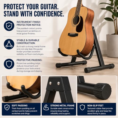 Detalle de KEPLIN Guitar Stand 2 Pack: Universal A-Frame, Foldable & Portable
