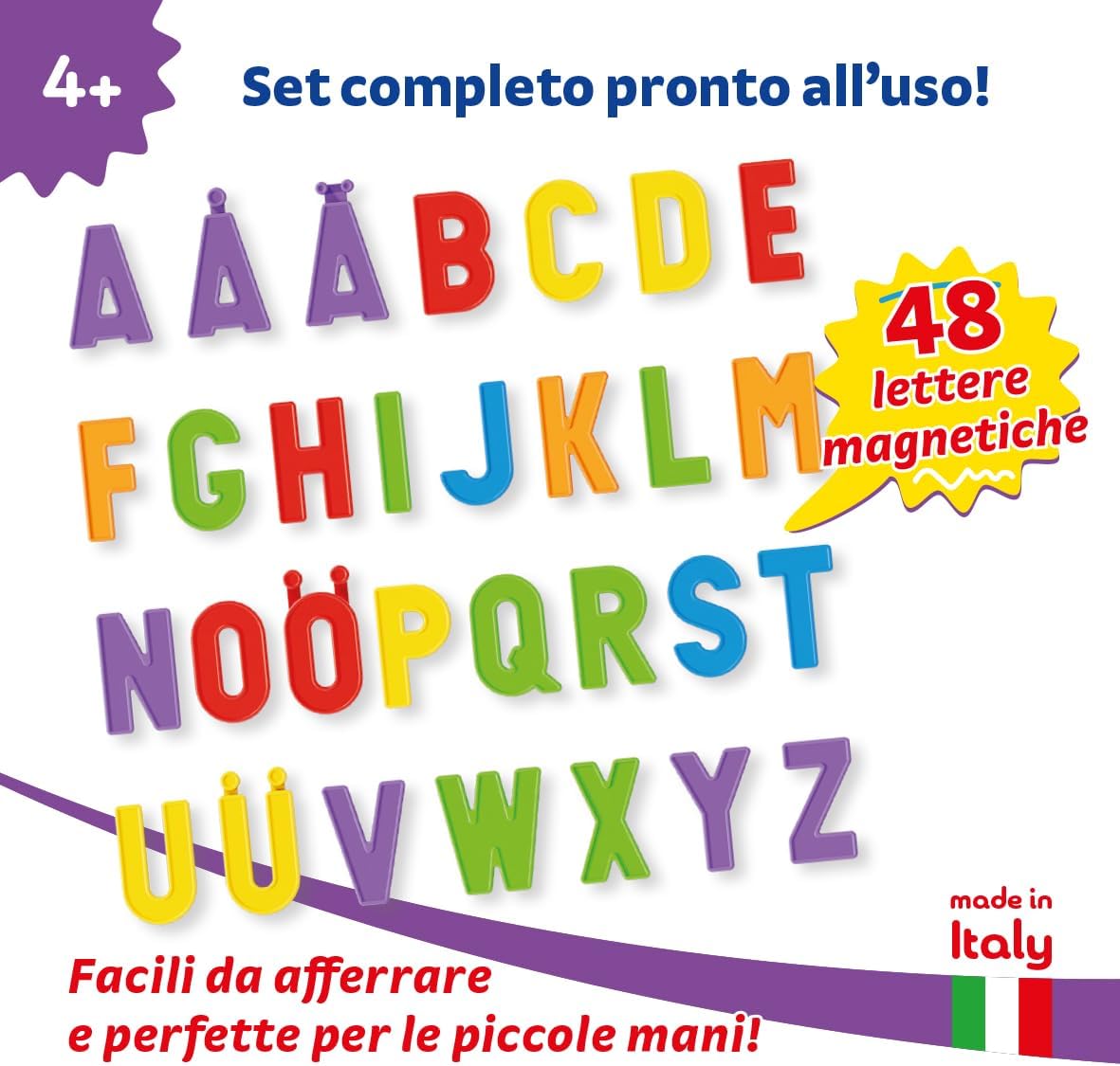 Detalle de Quercetti Refill 48 Lettere Magnetiche per Bambini – 48 lettere colorate in plastica atossica, Made in Italy