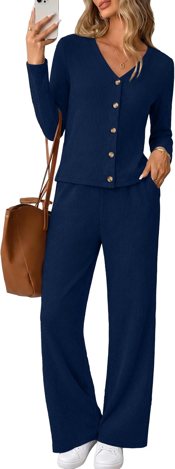 Detalle 2 de WIHOLL Women's Ribbed Knit Loungewear Set