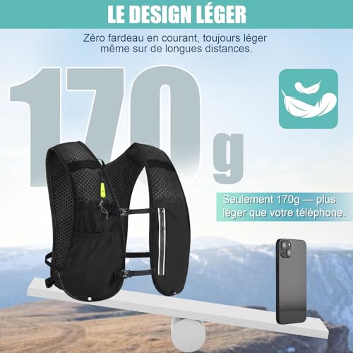 Detalle 2 de ONETOALL Gilet Hydratation Running Femme Réfléchissant avec Flasque 500 ML et LED – Version légère pour Marathon et Trail