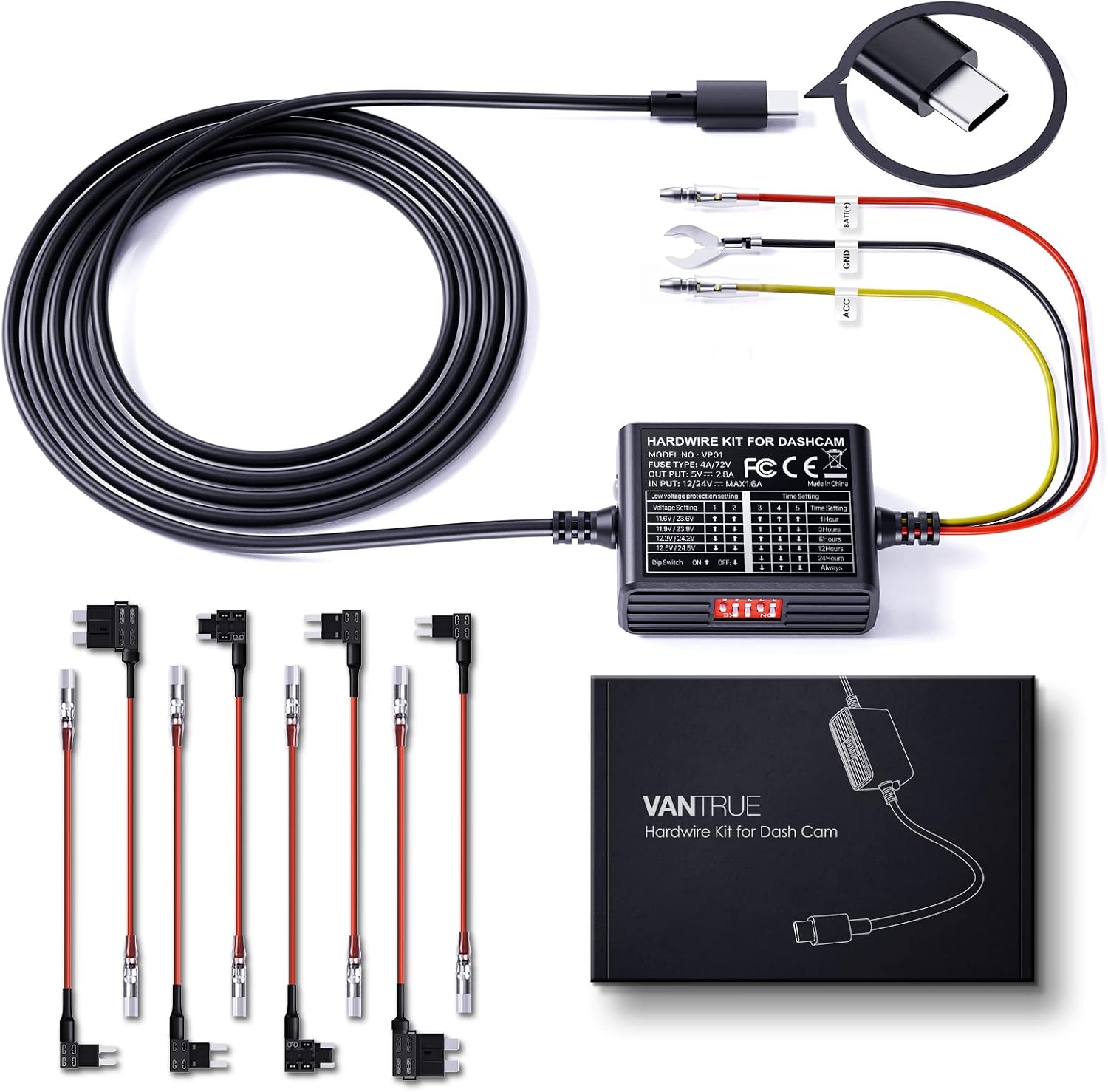 Detalle de VANTRUE 5 Stufen 11,5 Ft USB-C Hardwire-Kit