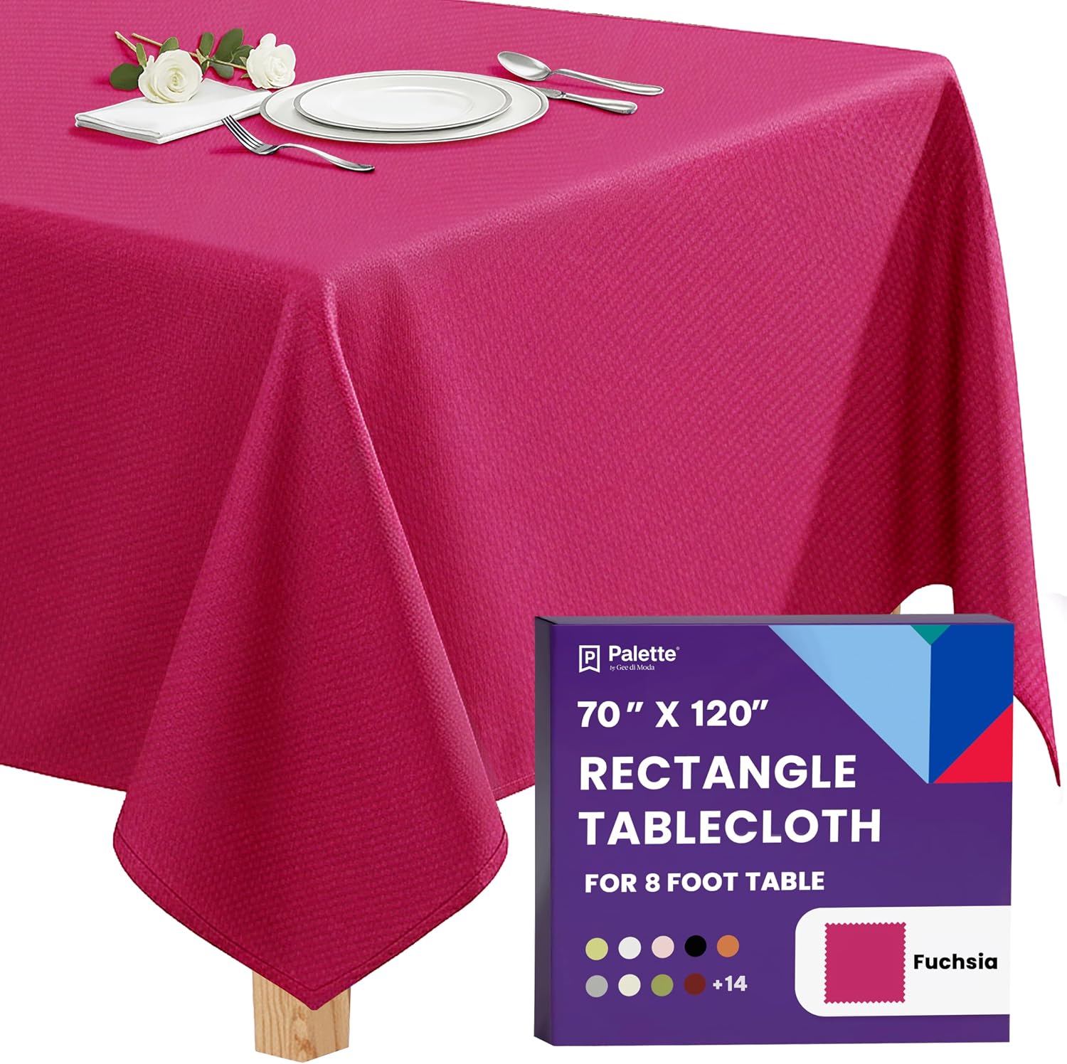 Detalle de Gee Di Moda Rectangle Tablecloth 70 x 120 Inches in Fuchsia for 6–8 Foot Tables