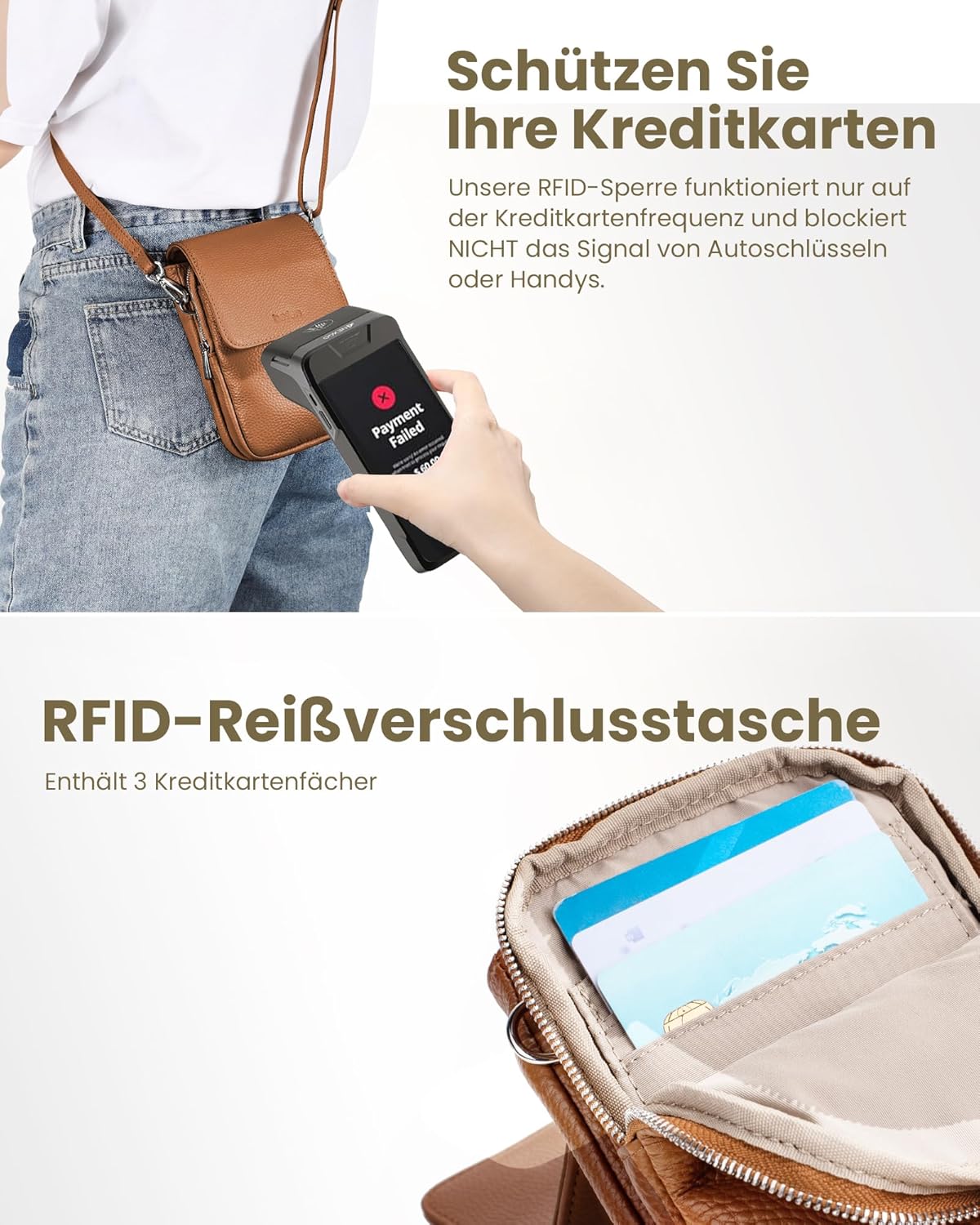Thumbnail 2 de befen Echtleder Handytasche zum Unhängen Damen mit RFID-Schutz – Klein, stilvoll und praktisch