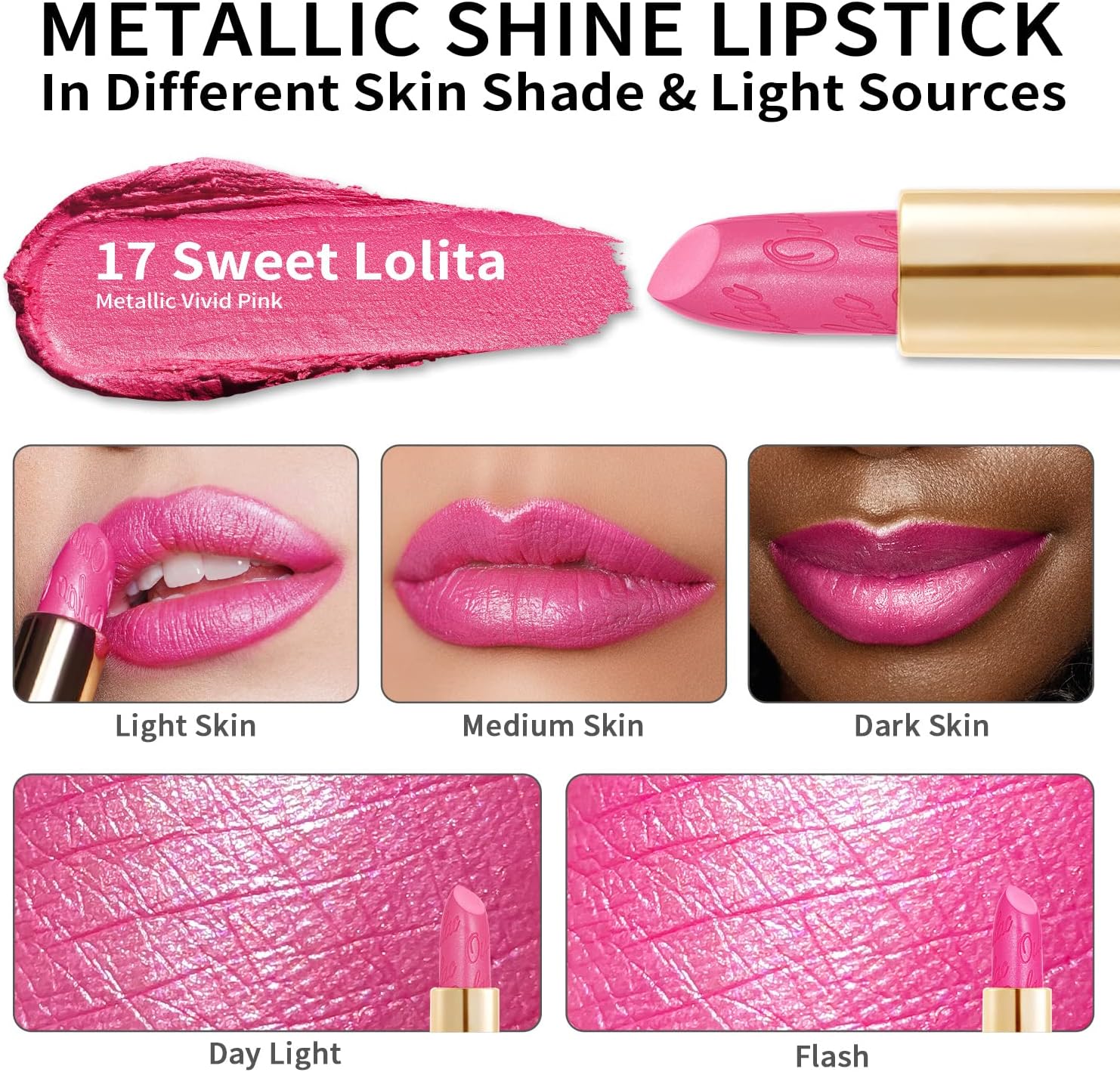Detalle de Oulac Rossetto Metallizzato Lucido Rosa 17 Sweet Lolita – Finish 3D, pigmentazione intensa e formula idratante