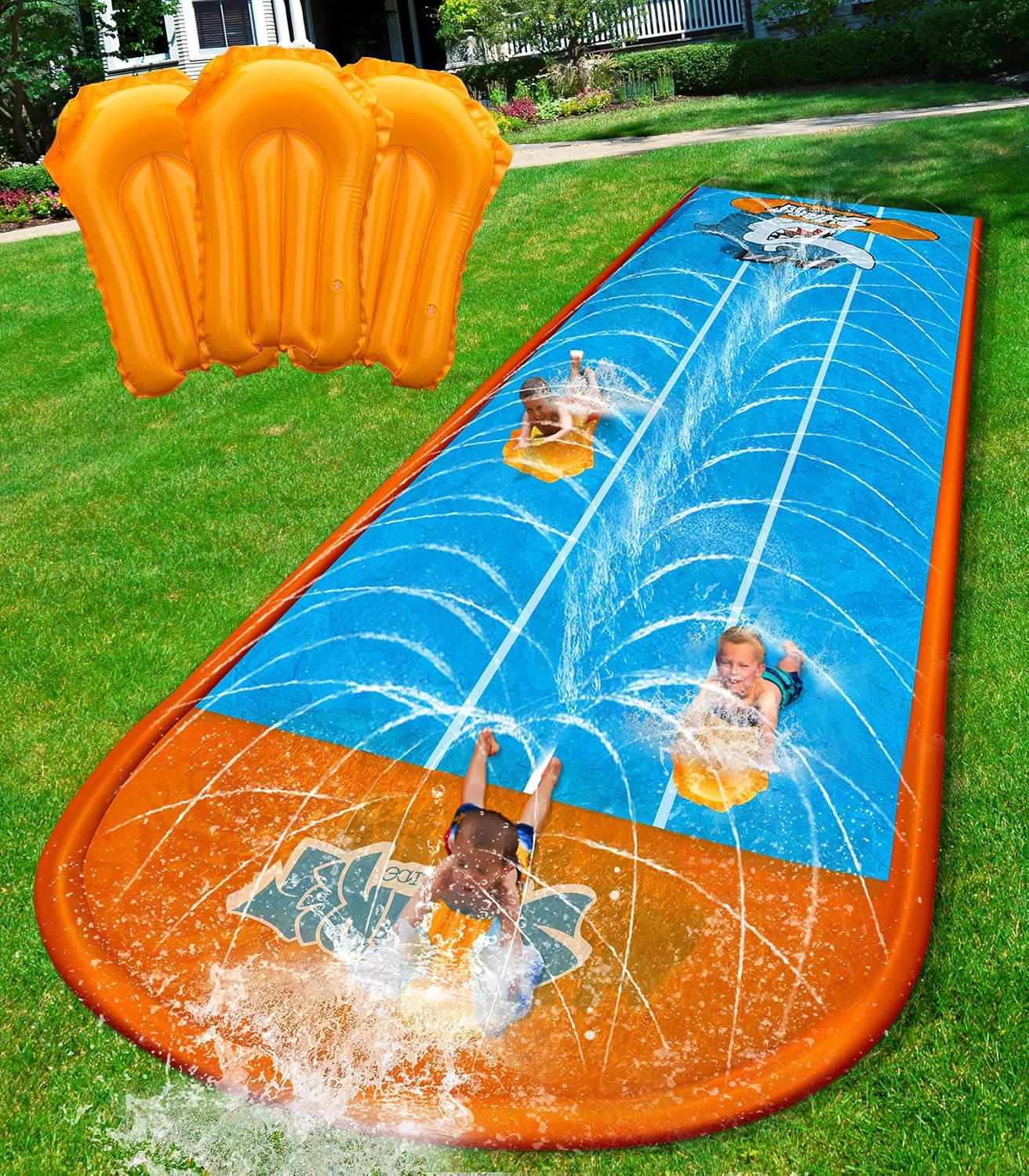 Detalle de Spring Water Slip and Water Slide for Kids Backyard (17ft, 3-Lane) with Sprinkler