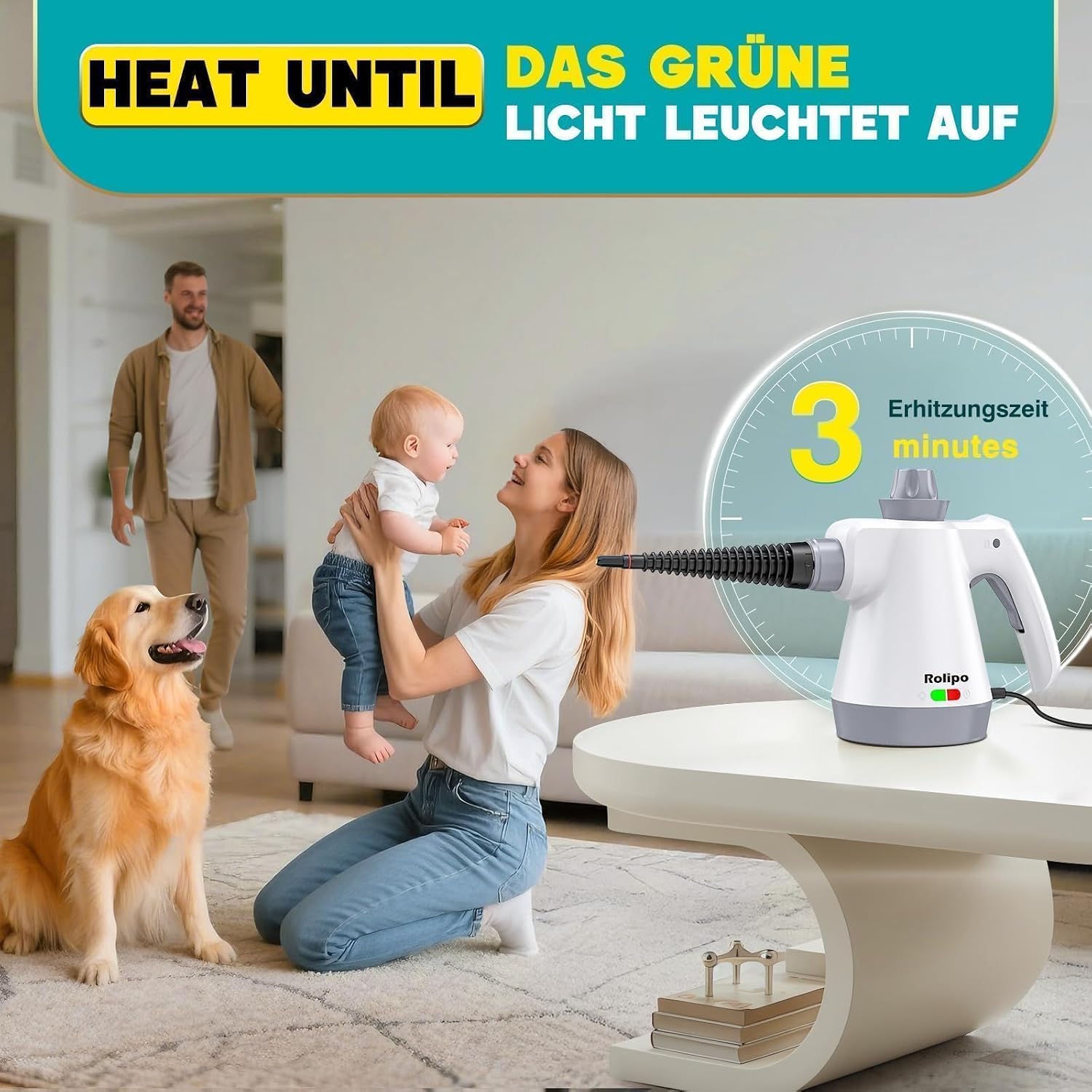Detalle de Rolipo Dampfreiniger Handgerät mit 12-Teiligem Zubehör – 1050W, 135°C, chemiefrei reinigen