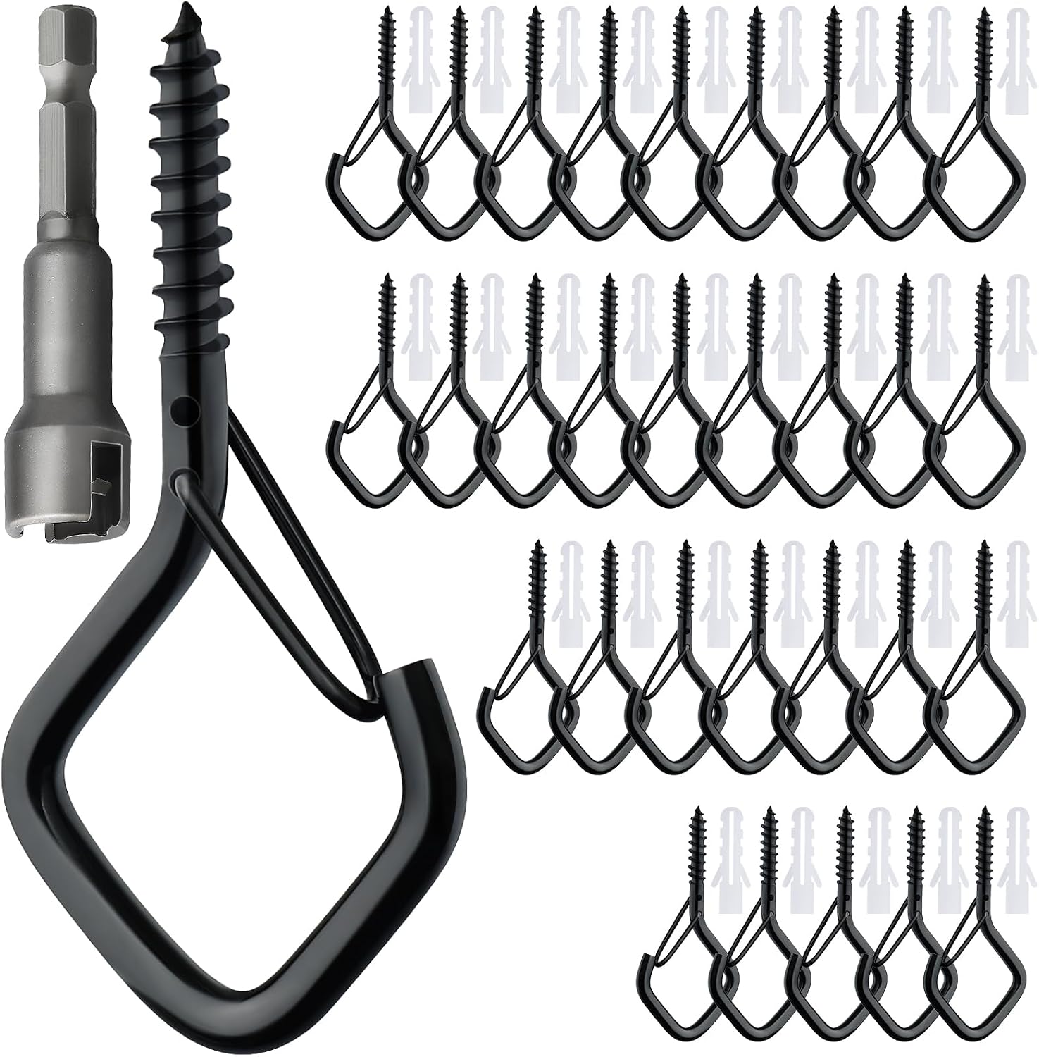 Detalle de Gucass B12-0092-01 skruvkrokar i rostfritt stål, svarta med spärr, 30-pack
