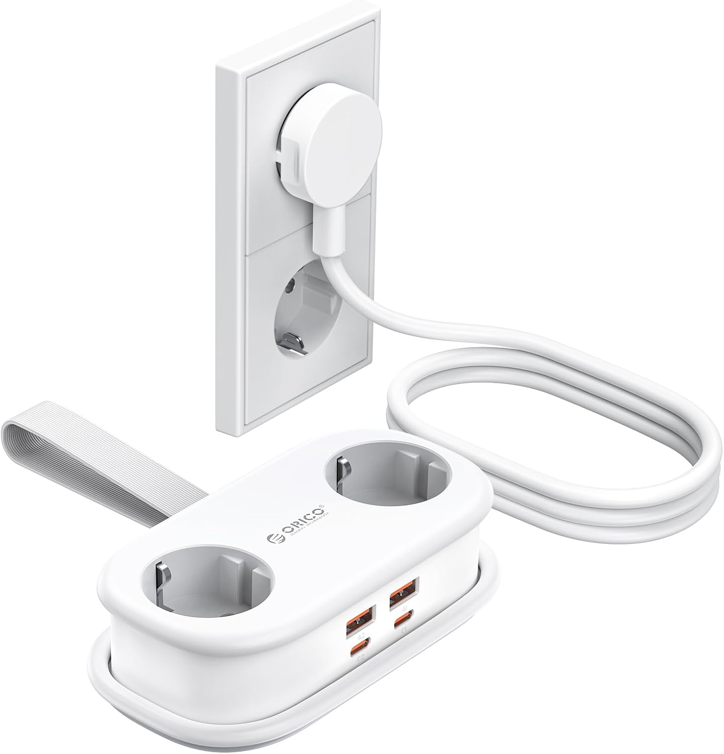 Detalle de ORICO AP3 – podróżna listwa zasilająca GaN 65 W, 2 gniazda i 4 porty USB