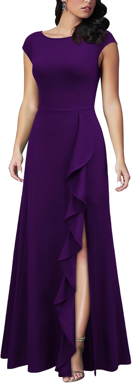 Thumbnail 2 de MUSHARE Women's Cocktail Dresses with Pockets, Ruffled Maxi with Split