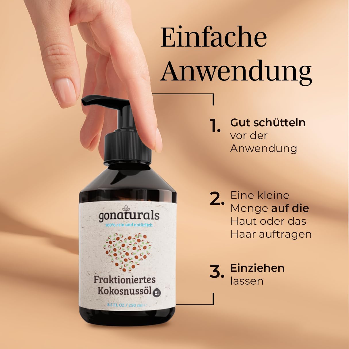 Thumbnail 6 de GoNaturals fraktioniertes Kokosöl (250 ml) – 100% reines natürliches Coconut Oil für Haare, Haut & Nägel