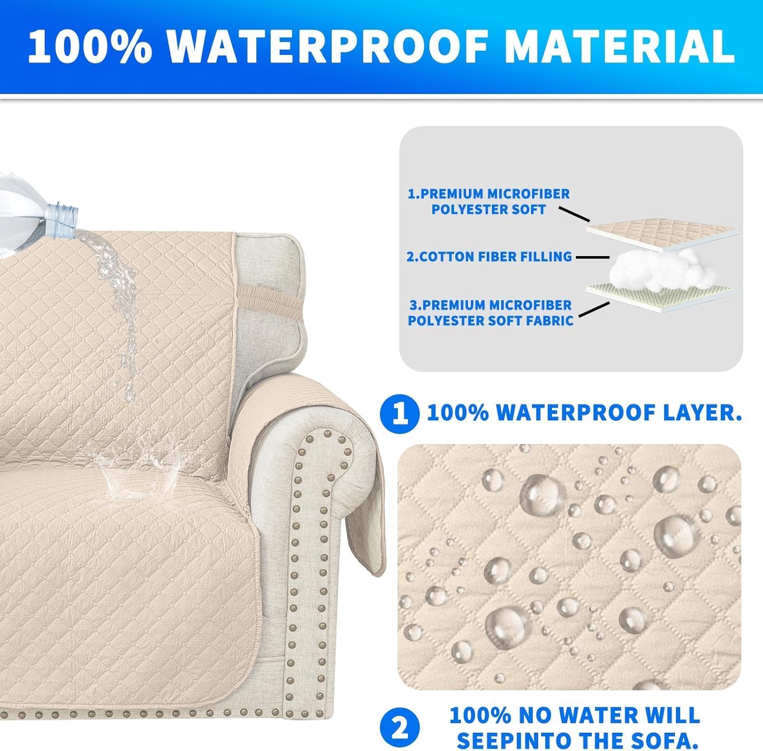 Detalle de CYCMACO Copridivano Angolare Impermeabile 4 Posti con Penisola Beige – Reversibile e Antimacchia
