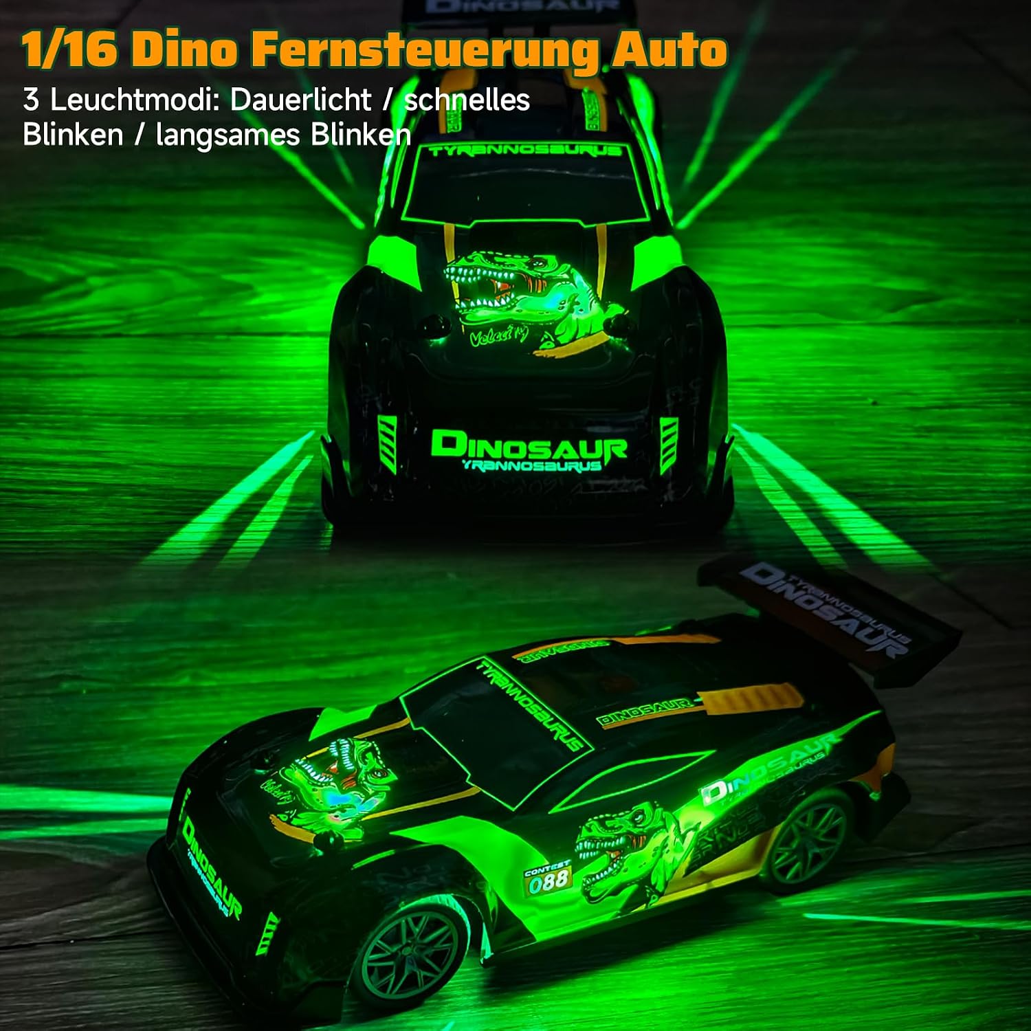 Detalle de PENGBU RC 3699-RC6 – samochód-dinozaur 1:16, 15 km/h, zielone światła