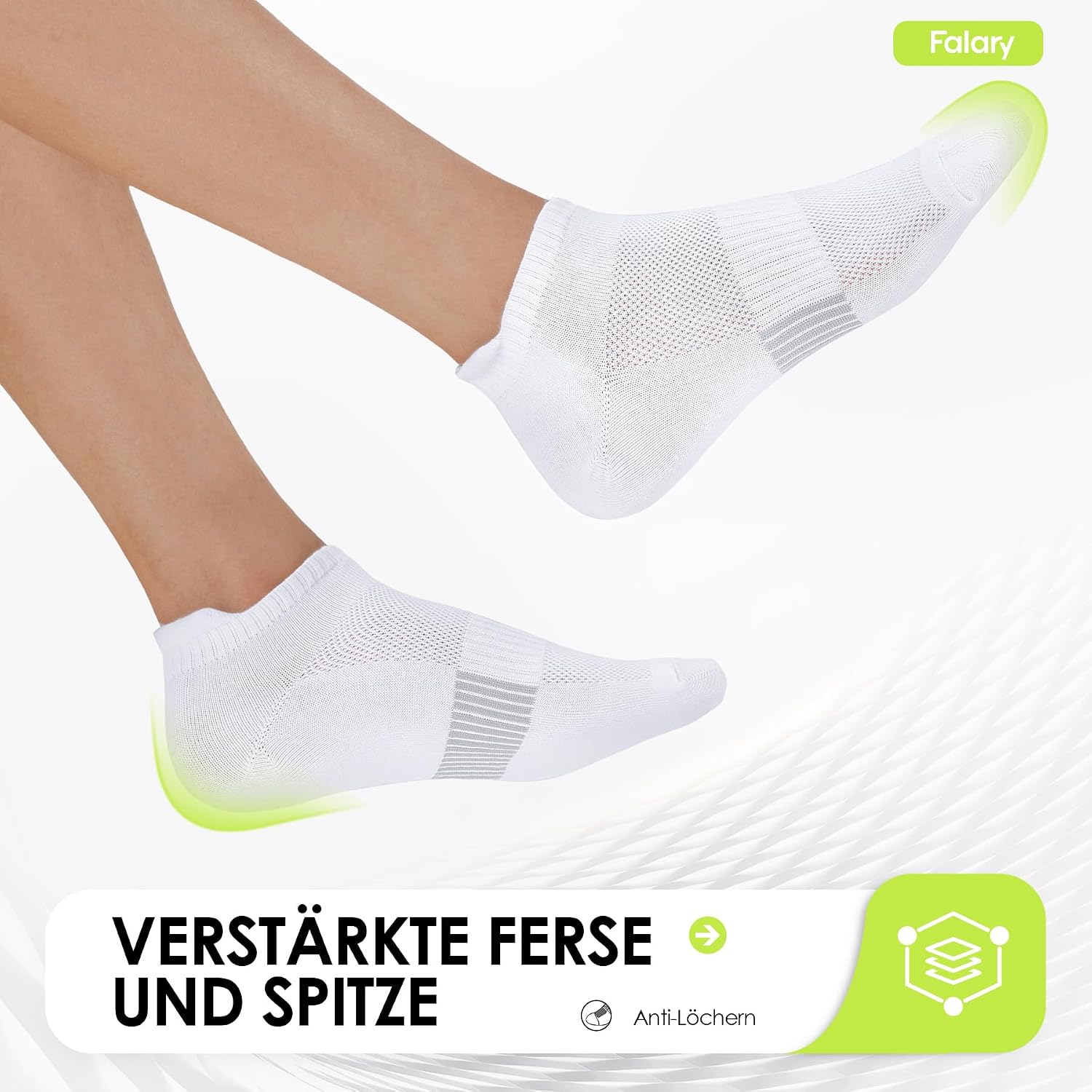 Detalle de FALARY Sneaker Socken (Damen & Herren) 8 Paar – atmungsaktive Baumwoll-Laufsocken in Schwarz/Weiß