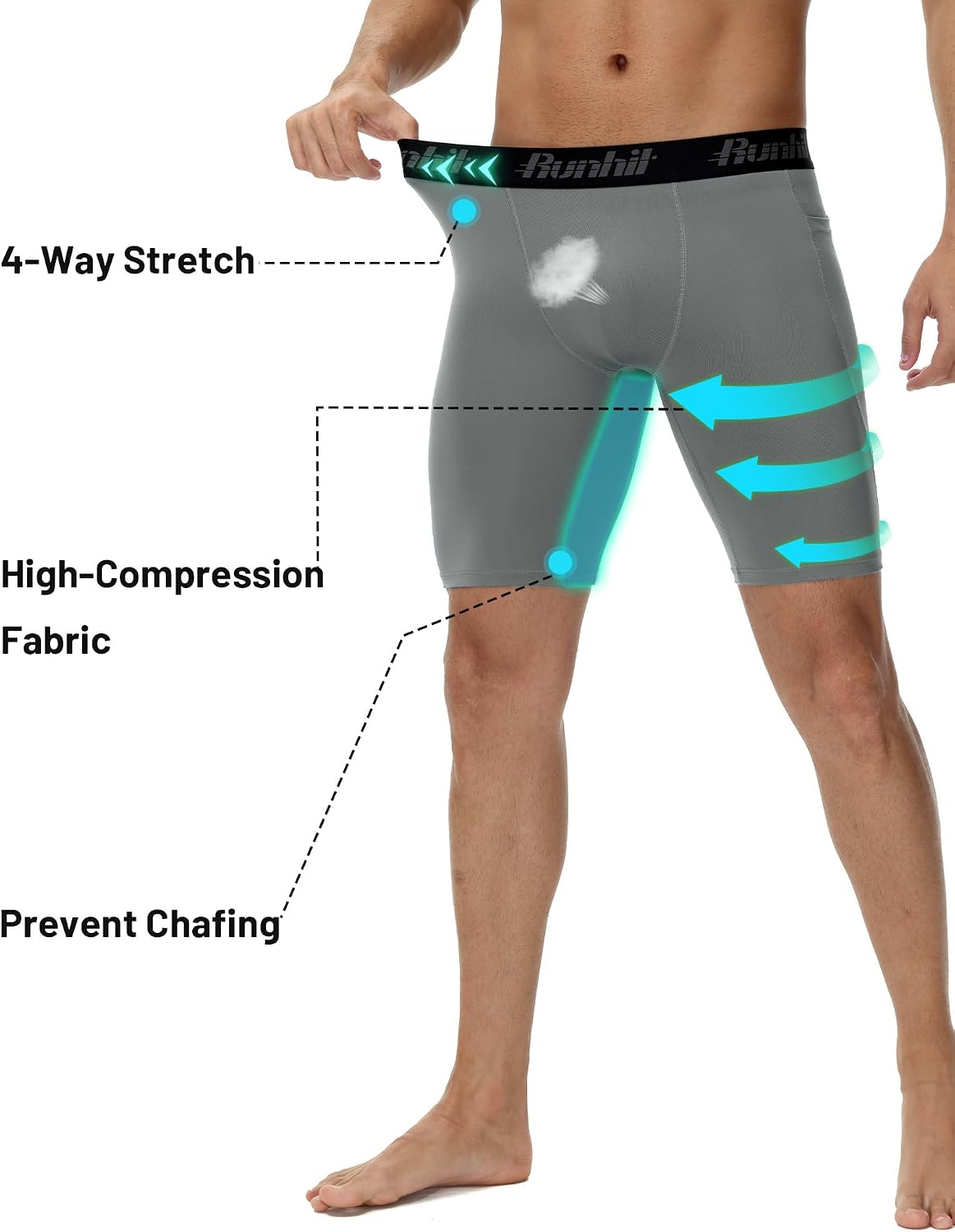 Detalle de Runhit Men's Compression Shorts, 9-Inch