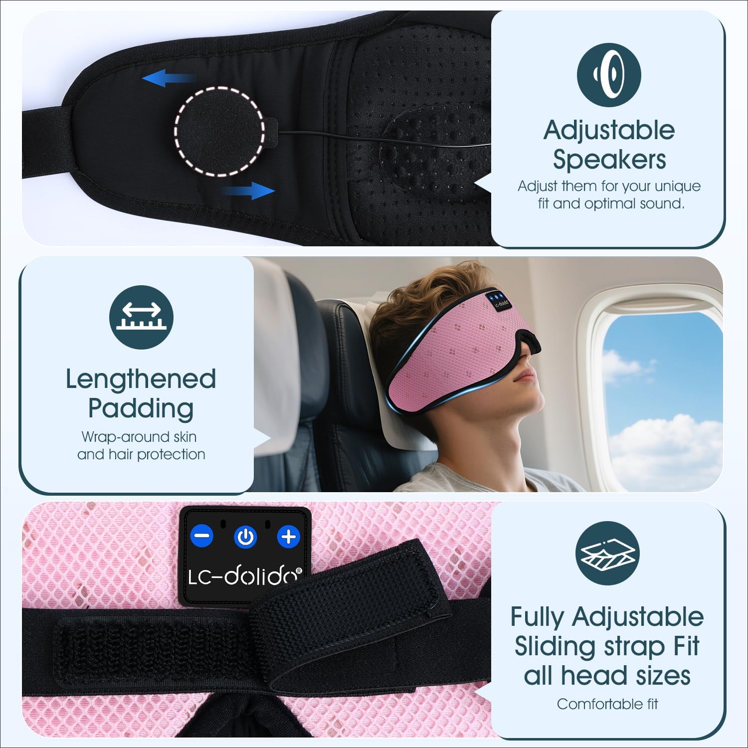 Detalle 2 de LC-dolida Schlafmaske Bluetooth V5.4 mit 15 Std.