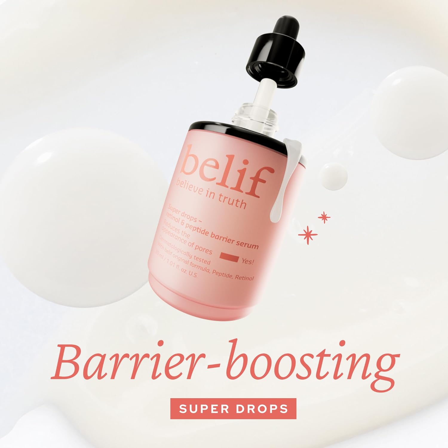 Detalle de belif Super drops – Sérum barrière au rétinol et aux peptides : soin anti-âge raffermissant pour tous les types de peau