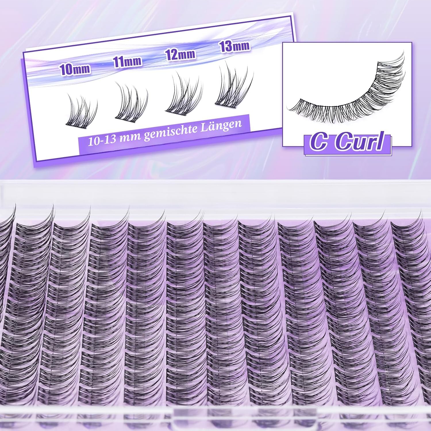 Detalle de LZM Cluster Wimpern Extensions – C-Curl, 10–13 mm, 144 Stück, natürliches Aussehen