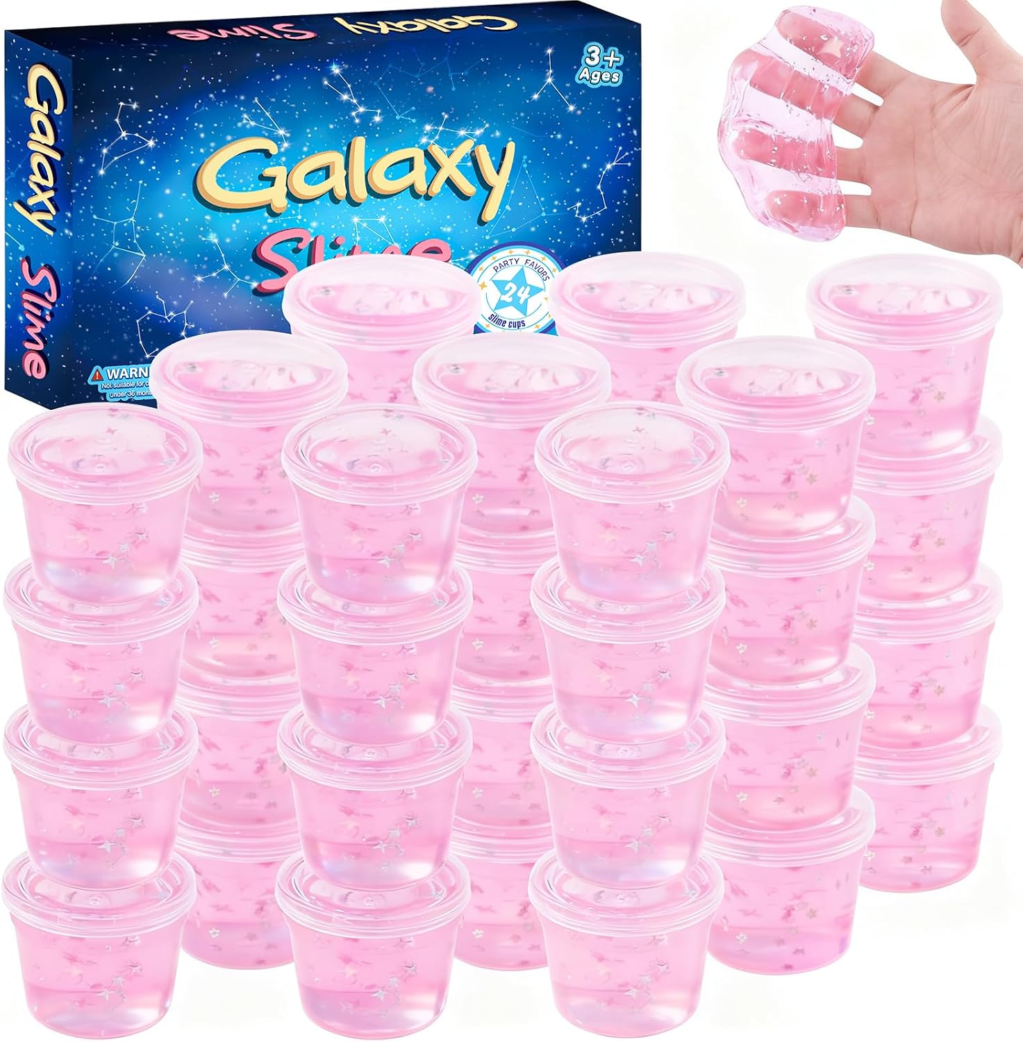 Detalle de 24 Pack Gray-Blue Galaxy Star Slime cups for kids – mess-free sensory party favours