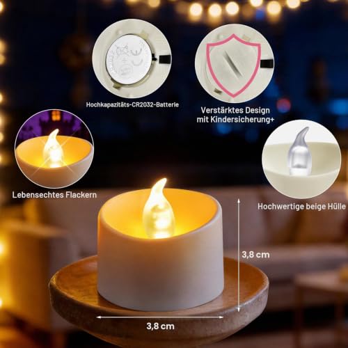 Detalle de Baikaraer 24 LED-Teelichter Flammenlose Kerzen, Elfenbeinfarbene Deko – batteriebetrieben