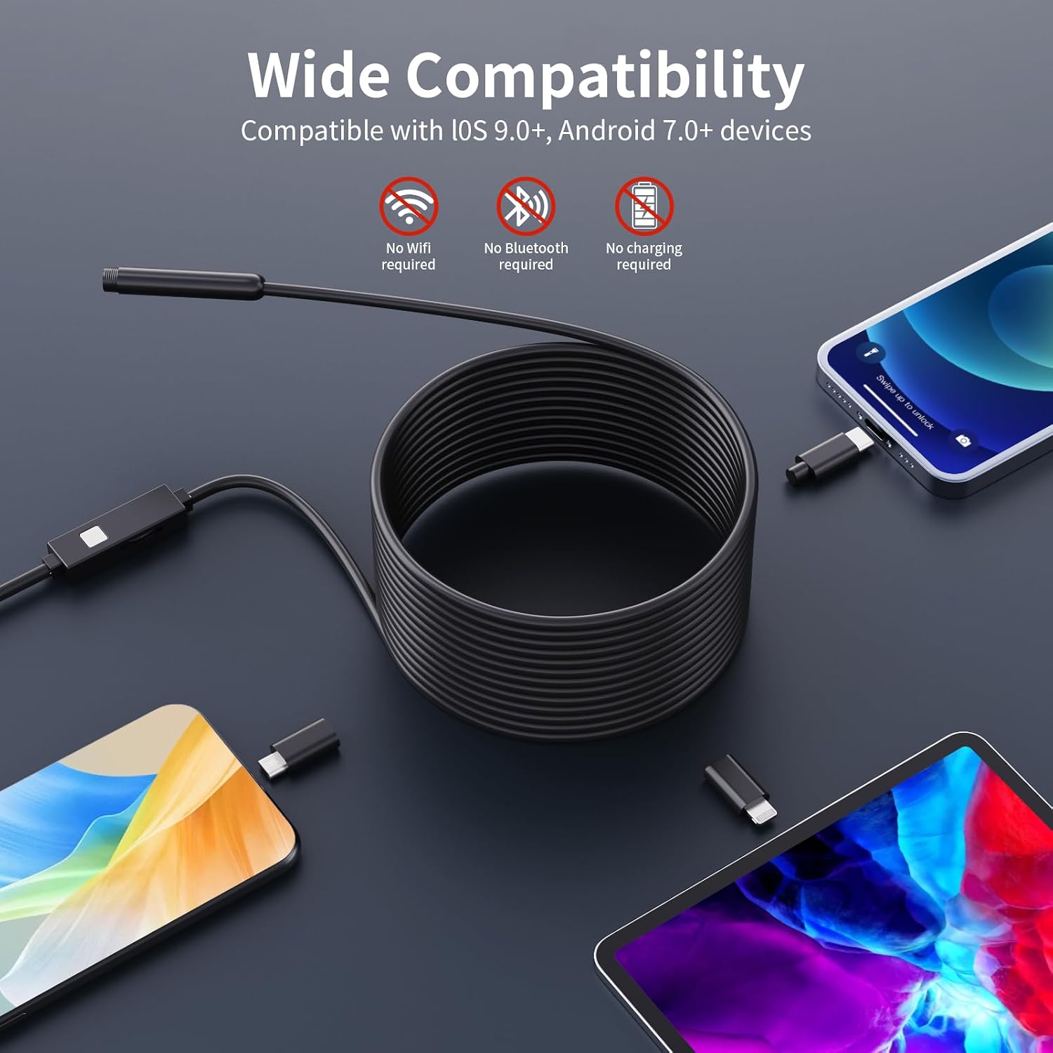 Thumbnail 5 de Hopefox 1920P HD USB Endoscope Camera with 16.4ft Cable and 8 LED Lights