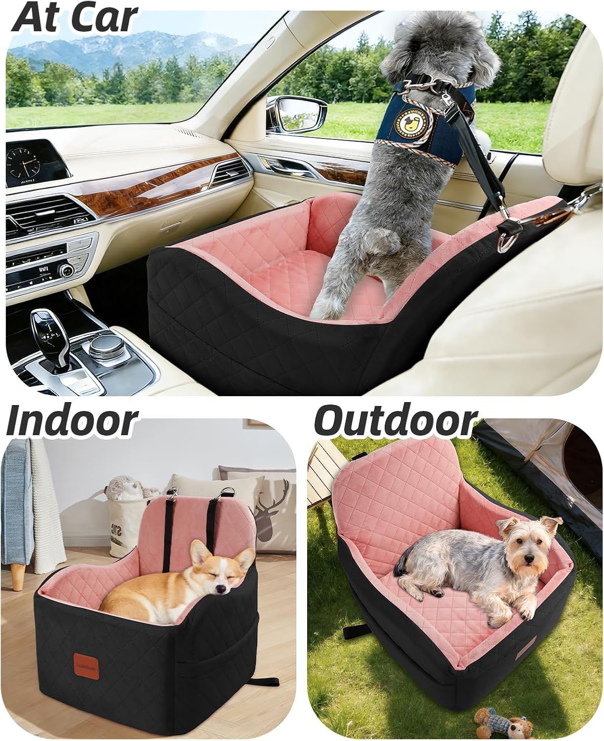 Detalle de Lealchum Dog Booster Car Seat for Small/Medium Dogs (Medium) – Portable, Elevated Cushion, Washable & Fit for Car Travel