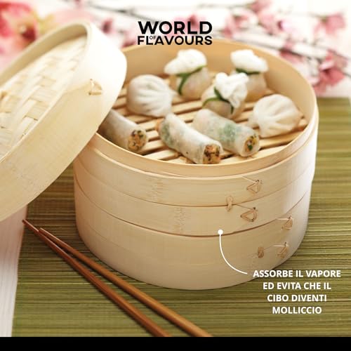Detalle 2 de KitchenCraft World of Flavours Vaporiera in Bambù a 2 Piani, 20 cm – Beige