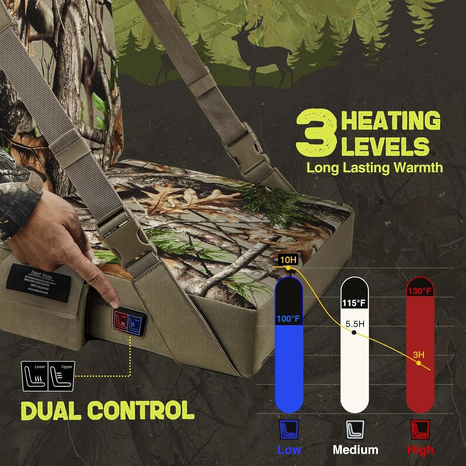 Thumbnail 1 de TIDEWE JP-199 Heated Hunting Seat Cushion with Backrest, 3 Heat Levels