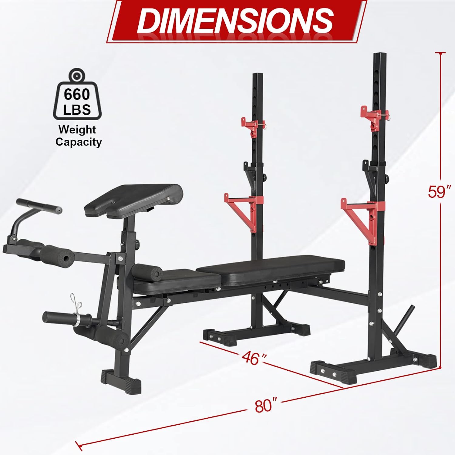 Detalle 2 de Bongkim Adjustable Weight Bench with Squat Rack, Foldable 12-Height Rack