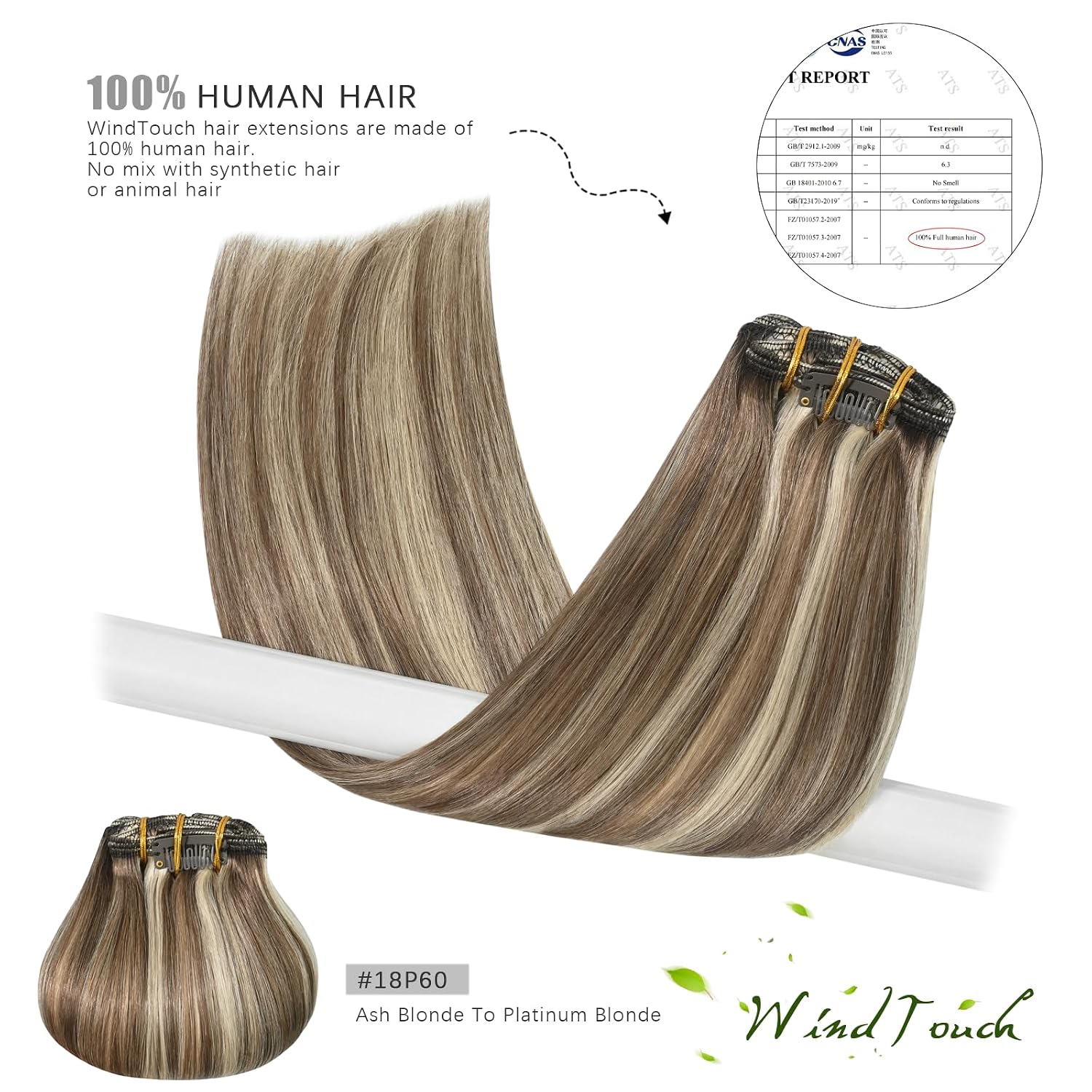 Detalle de WindTouch Clip-In Hair Extensions (Real Human Hair) Thick Ash Blonde to Platinum Blonde Highlights, 22 in, 120g (7 pieces)