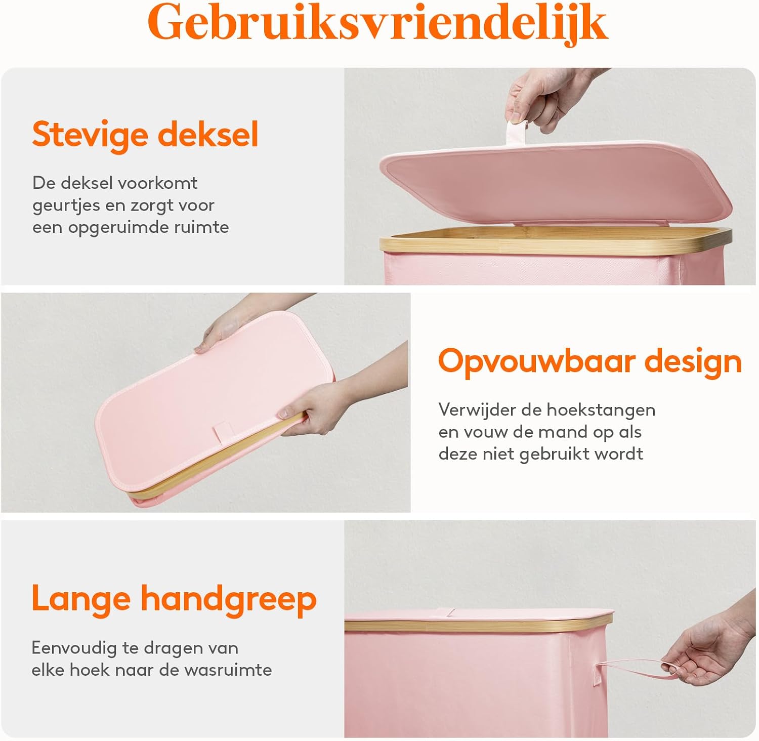 Thumbnail 4 de Lifewit 23177 smalle wasmand van 50 liter met deksel, roze en opvouwbaar