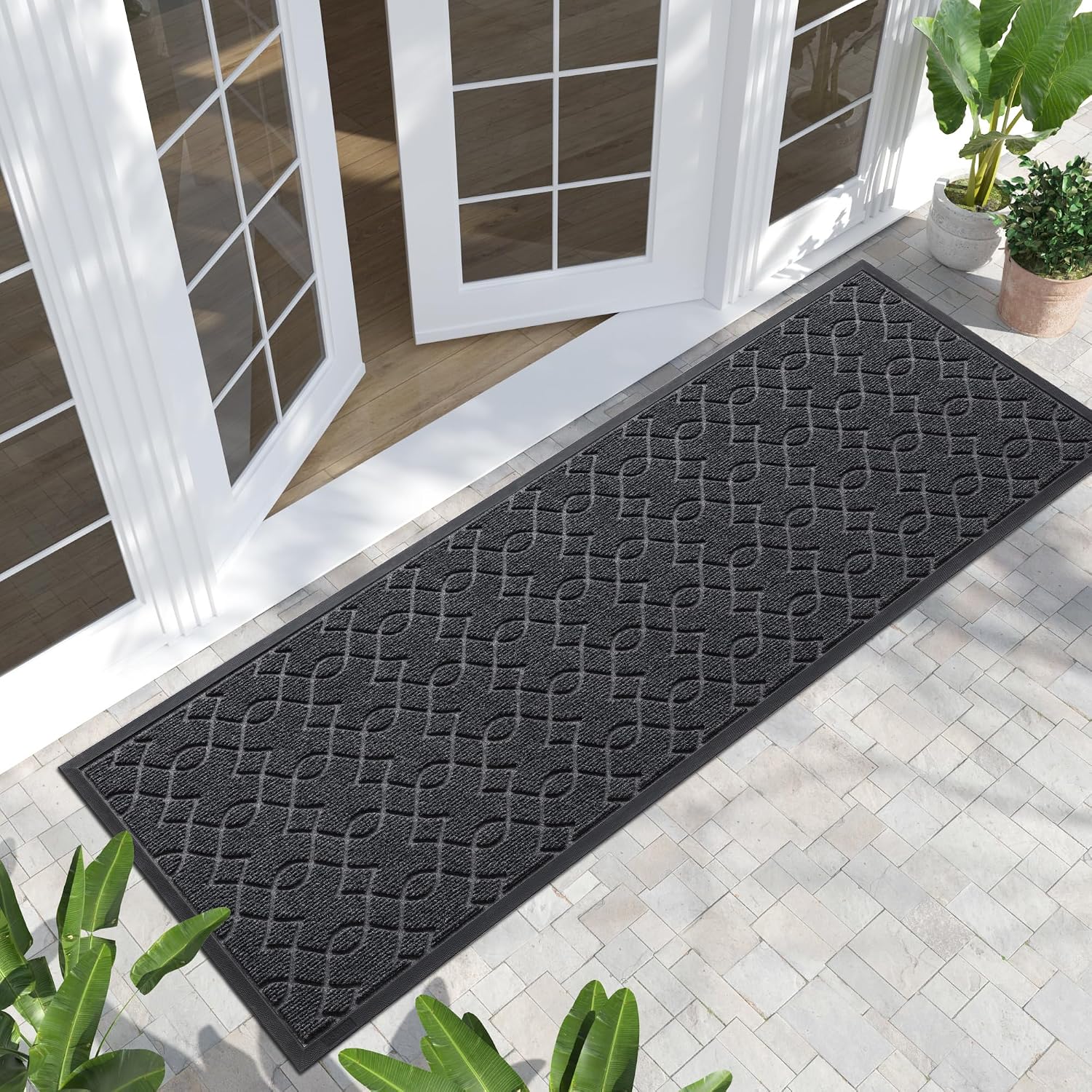 Detalle de Yimobra Durable Indoor Door Mats 72x24 Polyester Runner, Black Gray