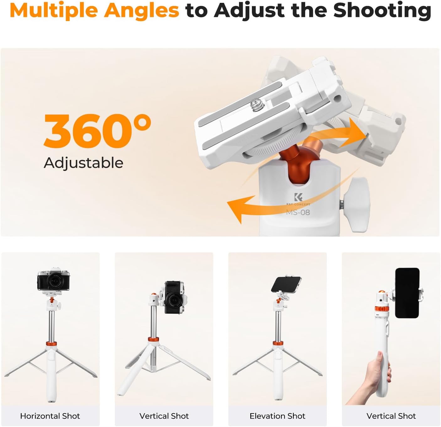 Thumbnail 4 de K&F CONCEPT KF09.127S1 Selfie Stick Tripod with 360° Ball Head
