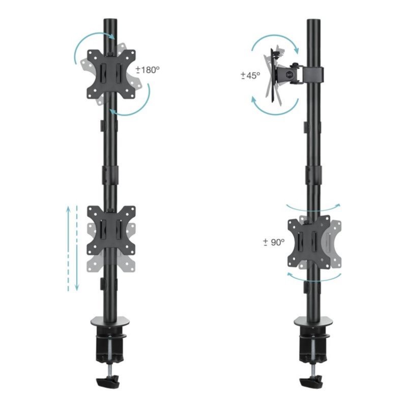 Detalle de TooQ DB1233TNV-B: Soporte de mesa para 2 monitores 13–32" en vertical, acero negro