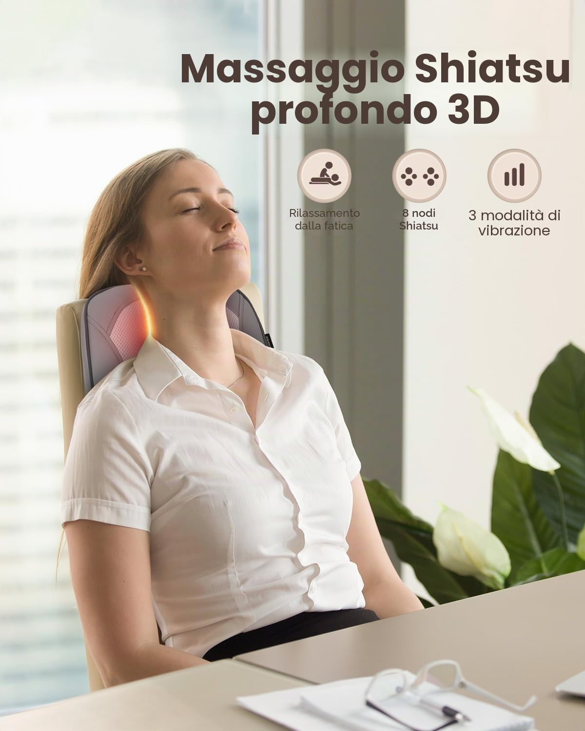 Detalle 2 de COMFIER Shiatsu Massaggiatore cervicale con calore e vibrazione – Massaggiatore 3D per schiena Grigio