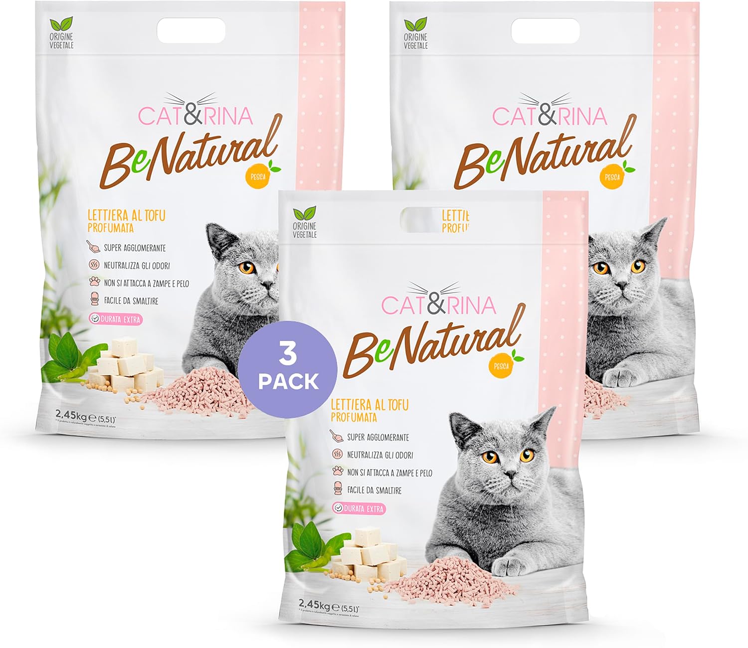 Detalle de Cat&Rina BeNatural Tofu klumpende Katzenstreu, 5,5 l (pflanzlich & kompostierbar), 3 Stück