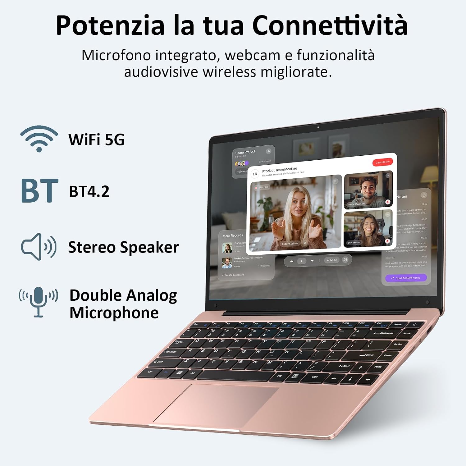 Thumbnail 3 de BVATE PC Portatile 14'': Windows 11, CPU Celeron N4020, RAM 6 GB, SSD 256 GB espandibile – gold