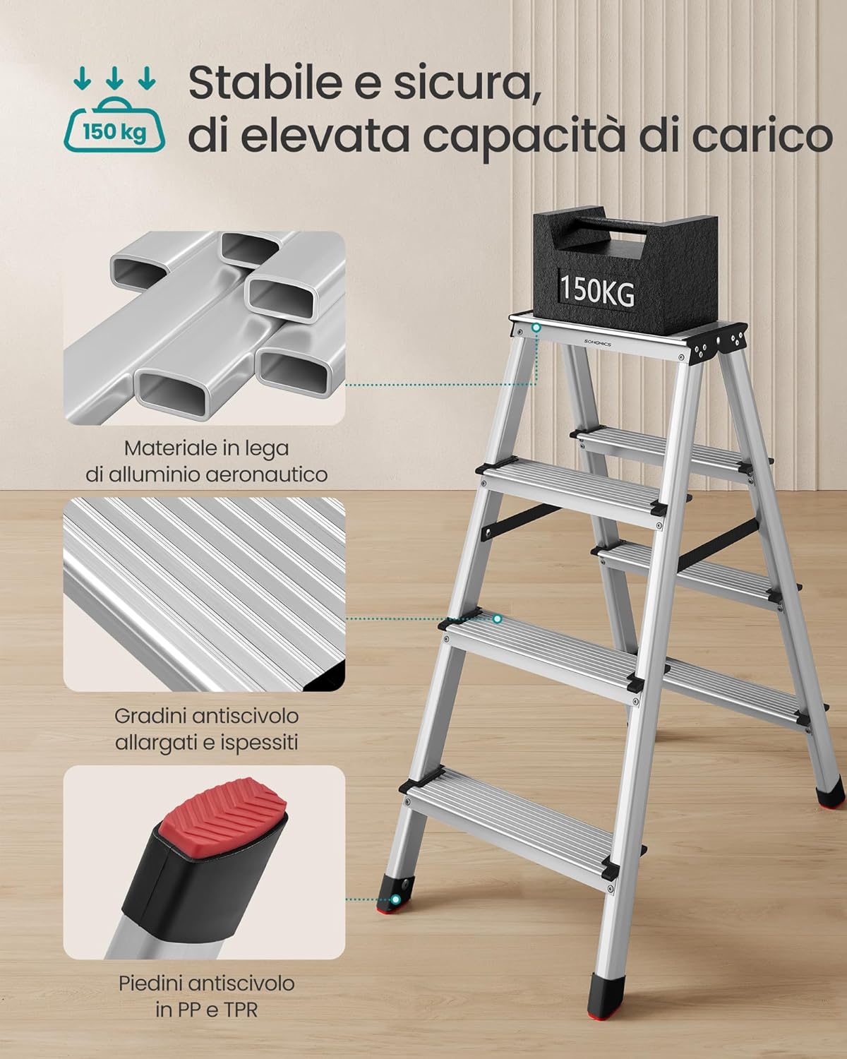 Thumbnail 3 de SONGMICS Scaletta Pieghevole a 4 Gradini GLT014E01: leggera, robusta e salvaspazio