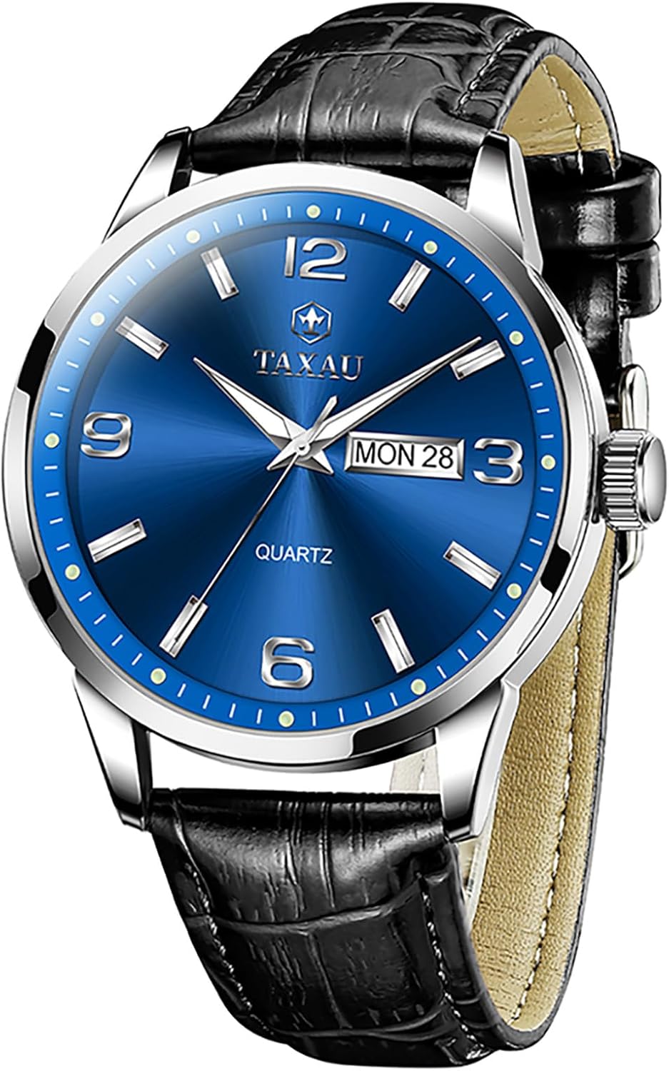 Detalle de Taxau Herren Armbanduhr Chronograph – Edelstahl, Quarz, wasserdicht und leuchtend