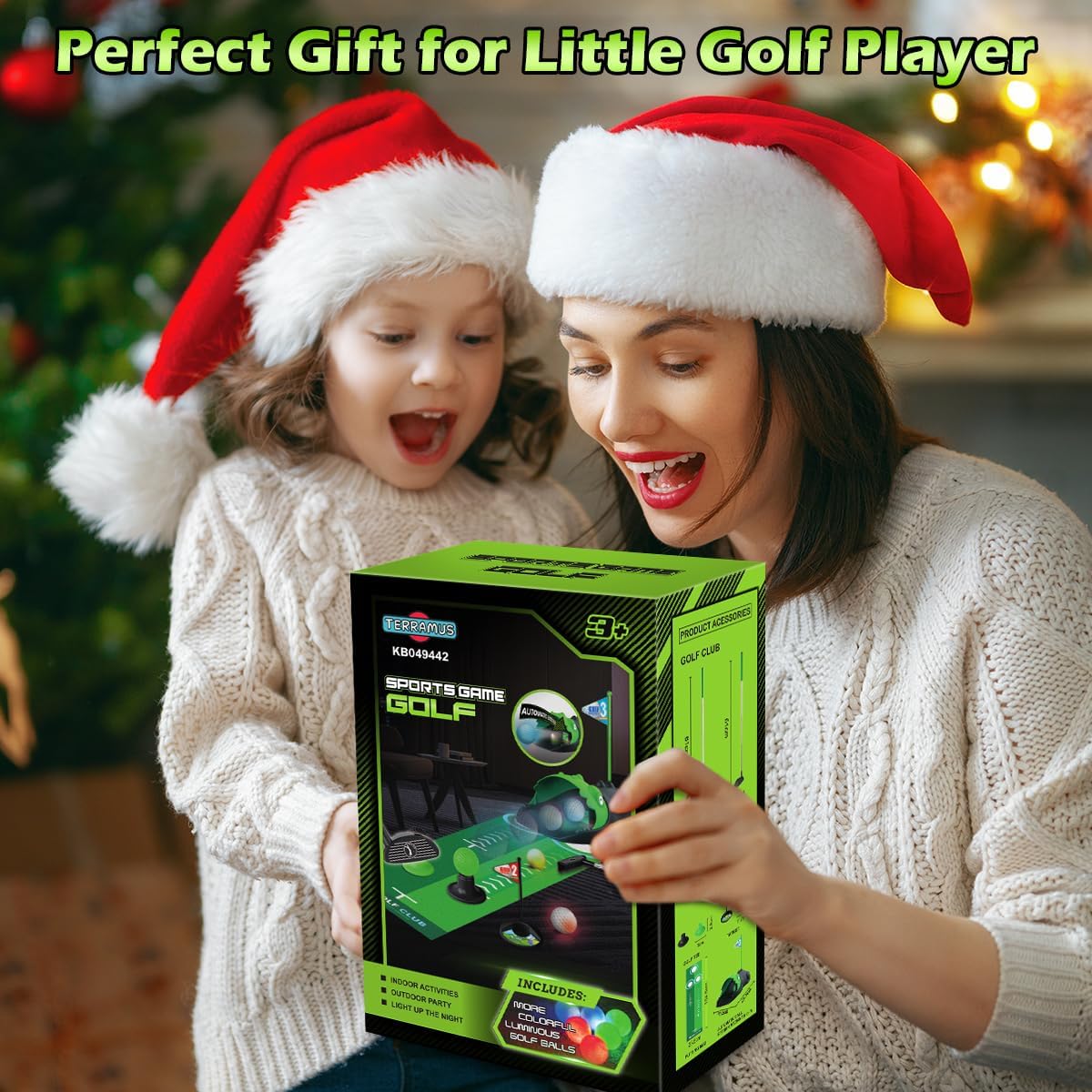 Thumbnail 5 de TERRAMUS Upgraded Kids Toy Golf Set with Dinosaur Automatic Ball Returner (3 clubs, LED balls, putting mat)