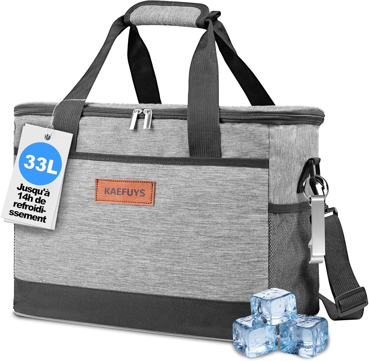 Detalle de KAEFUYS Grand Sac Isotherme Repas 33 L – Sac réfrigéré pratique et étanche pour pique-nique, camping et voyage