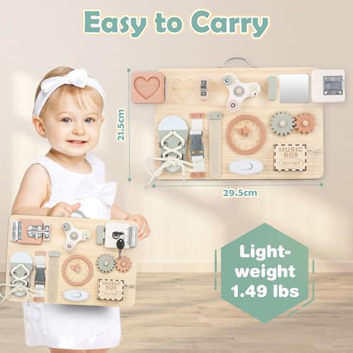 Detalle de Joyreal Busy Board Montessori – Planche d’activités sensorielles et motricité pour Bébé et Enfant
