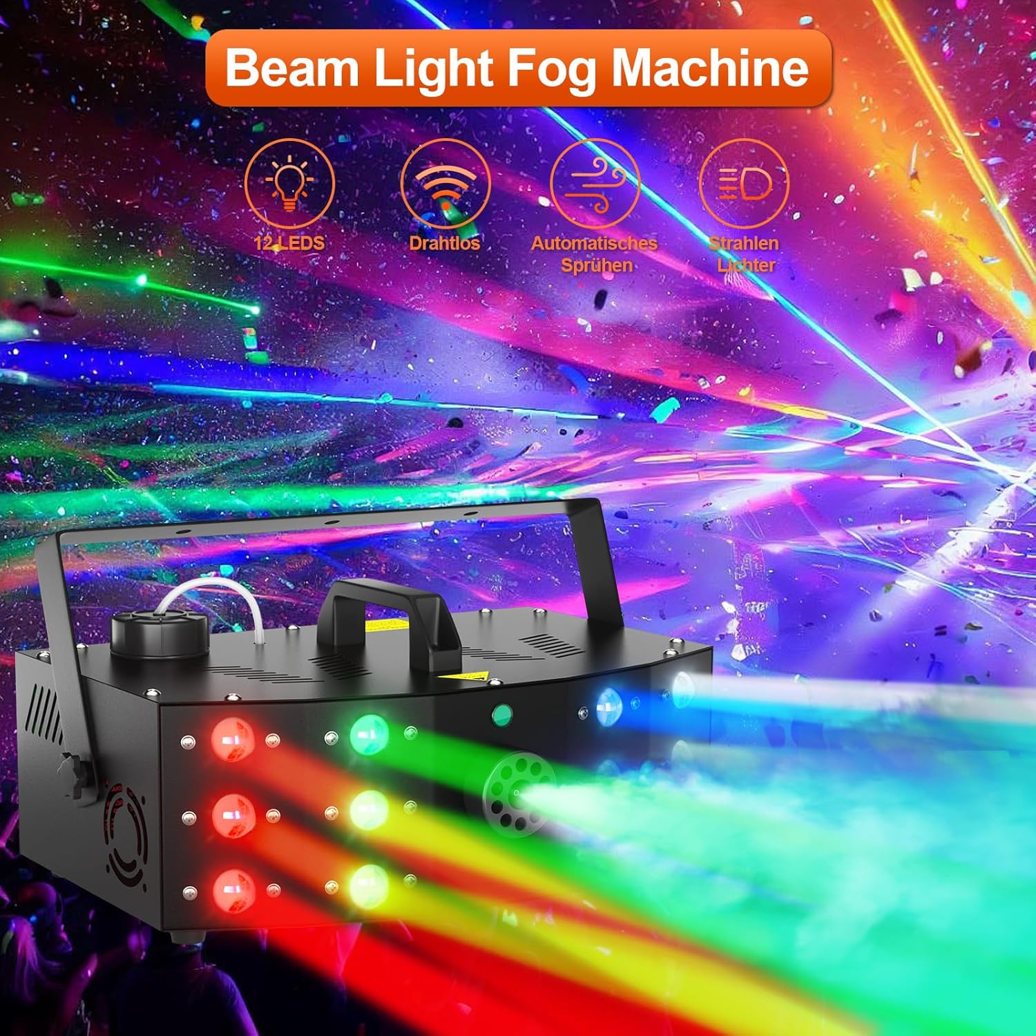 Detalle 2 de Hakuta Nebelmaschine mit DMX und Lichtstrahlen-Effekt, 12 LED + Funkfernbedienung
