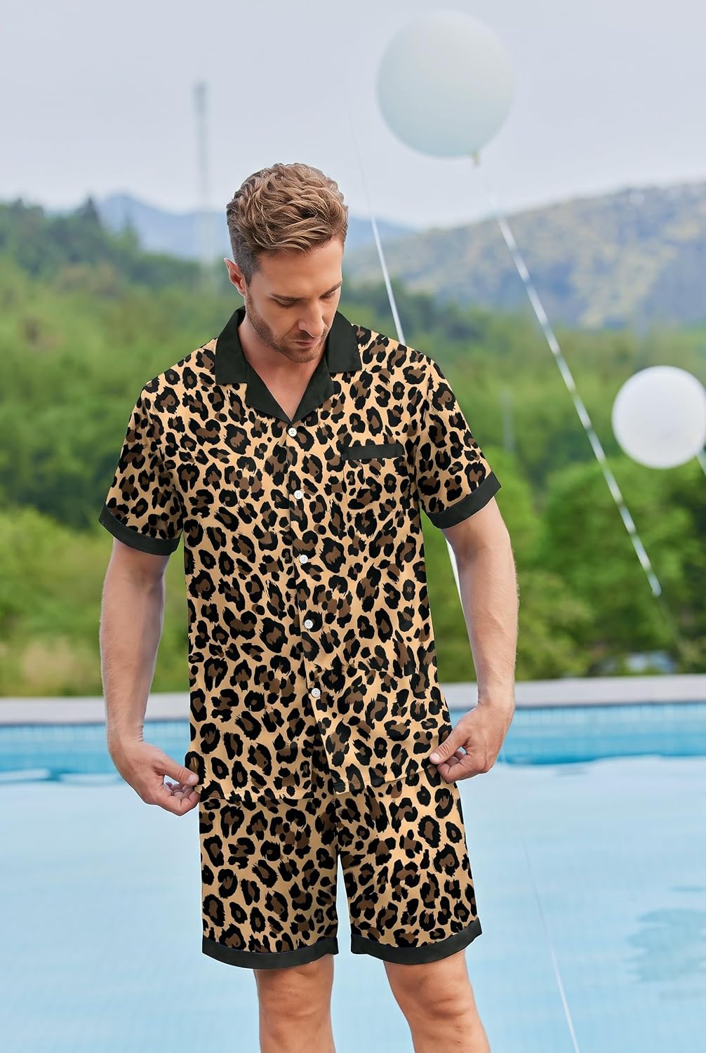 Detalle de Ekouaer Men's Satin Pajama Set