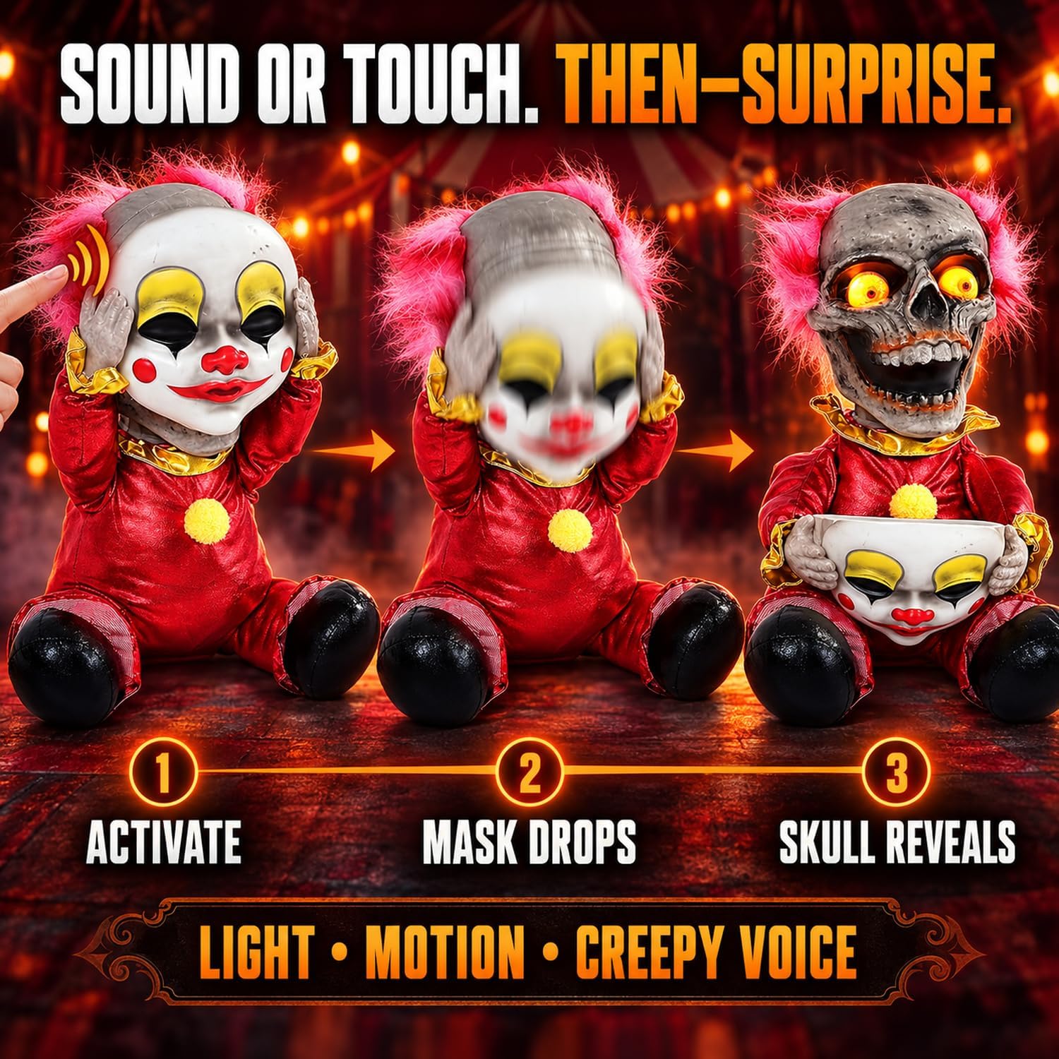 Detalle de Quntis Halloween 0003 Animatronic Clown with Sound and Touch Activation