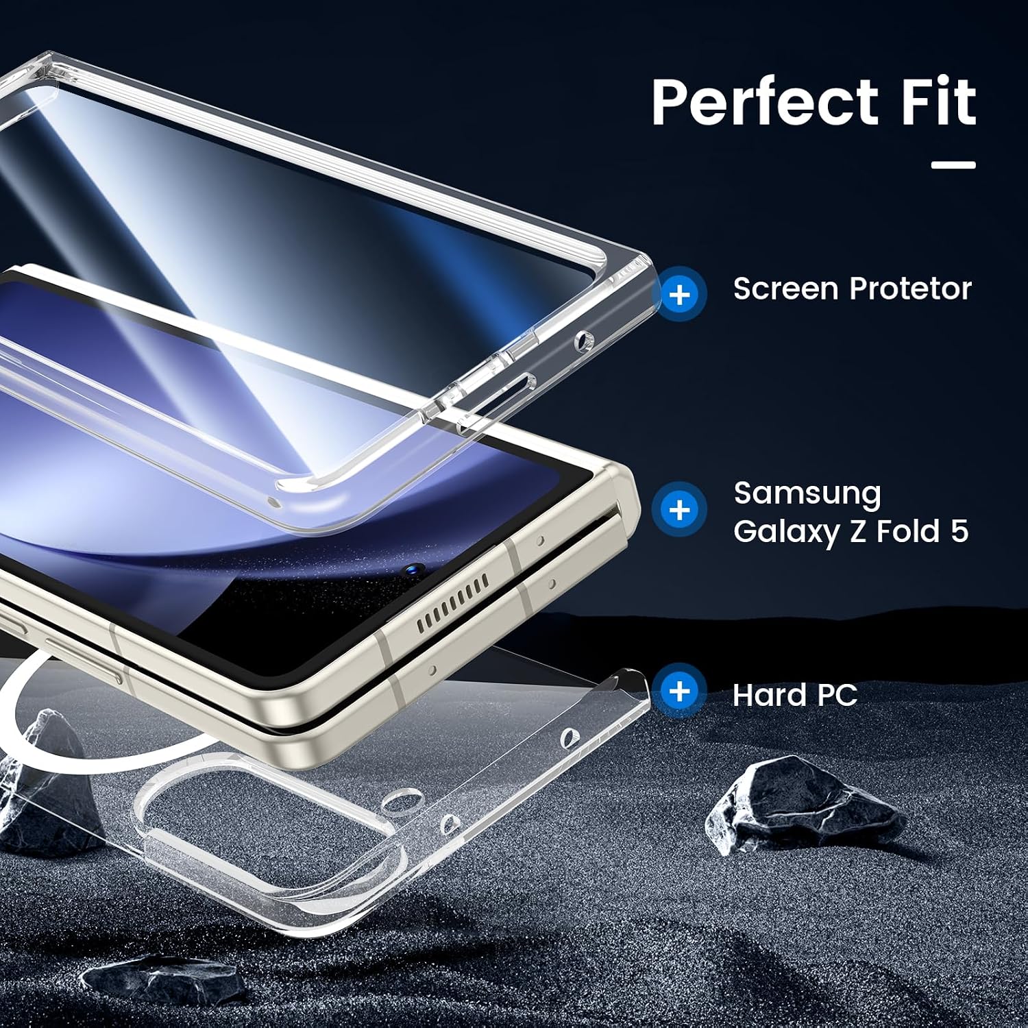 Thumbnail 5 de HWeggo for Samsung Galaxy Z Fold 5 Case with magnetic charging support and built-in 9H screen protector (clear)