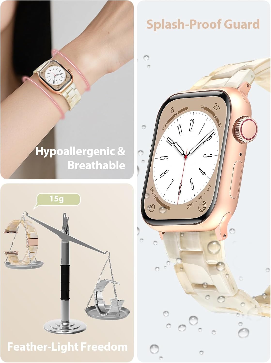 Thumbnail 2 de V.R.HOPE Modern Resin Strap for Apple Watch (Beige – Rose Gold) 38–42mm