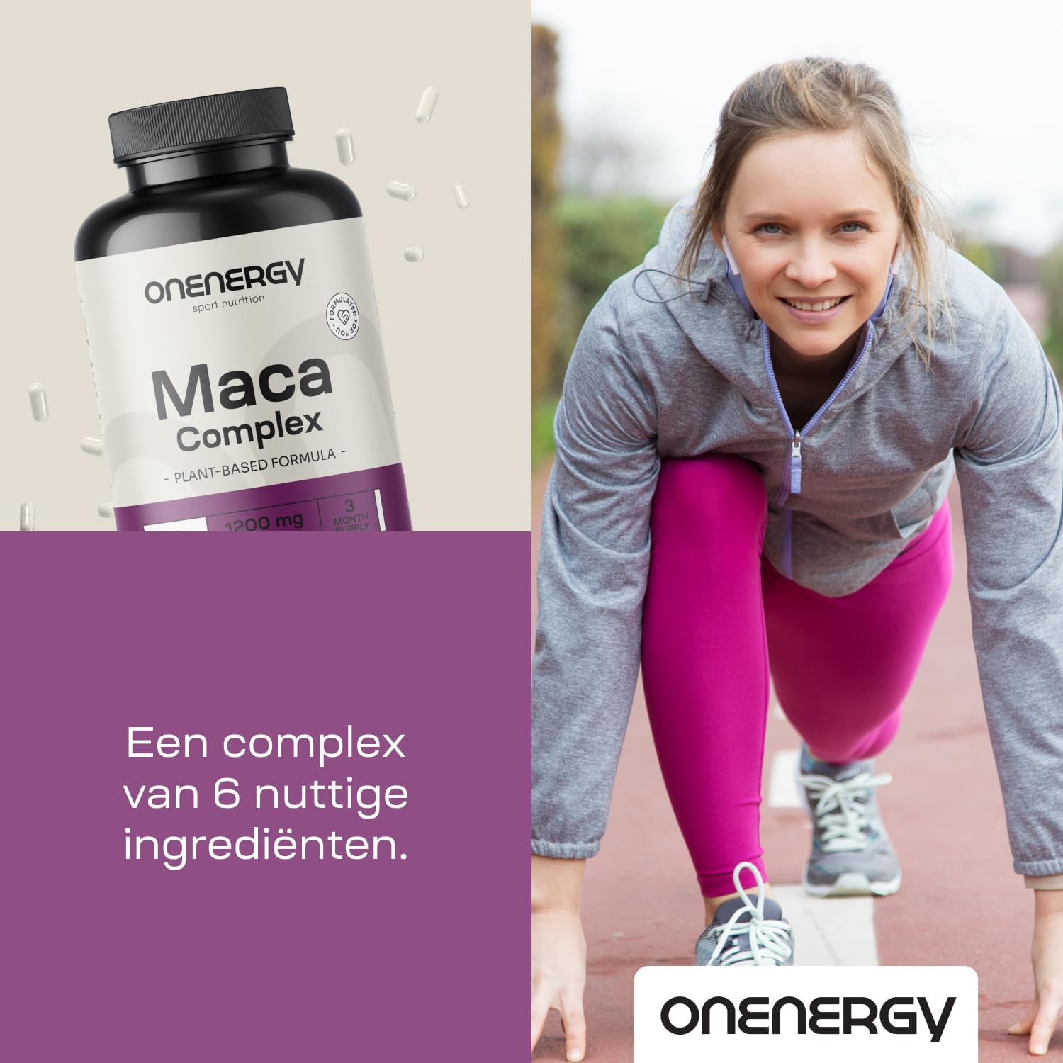 Detalle 1 de ONENERGY Maca Complex 1200 mg met 20:1-extract, L-arginine en 90 capsules