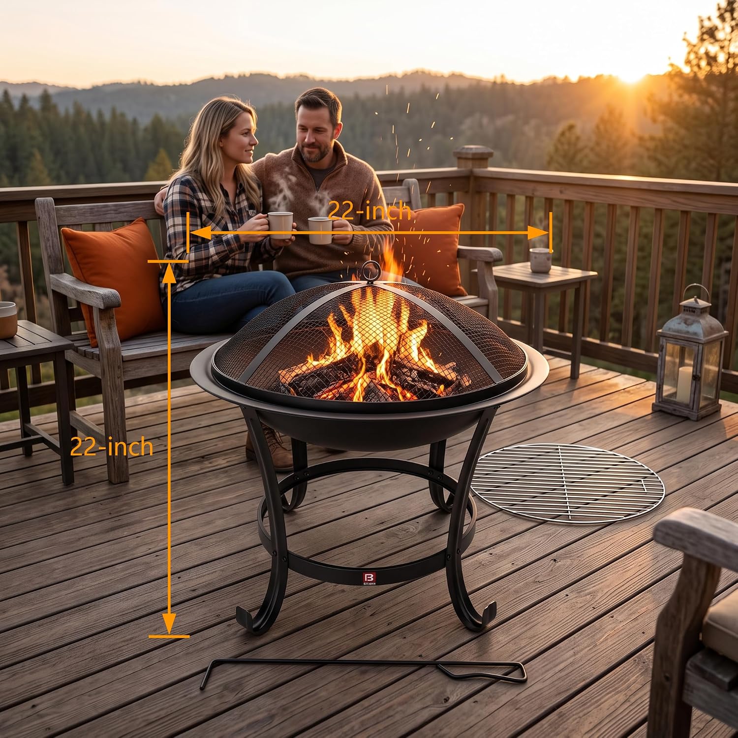Detalle de Fire Beauty Fire Pit BBQ Grill Pit Bowl with Mesh Spark Screen Cover and Poker