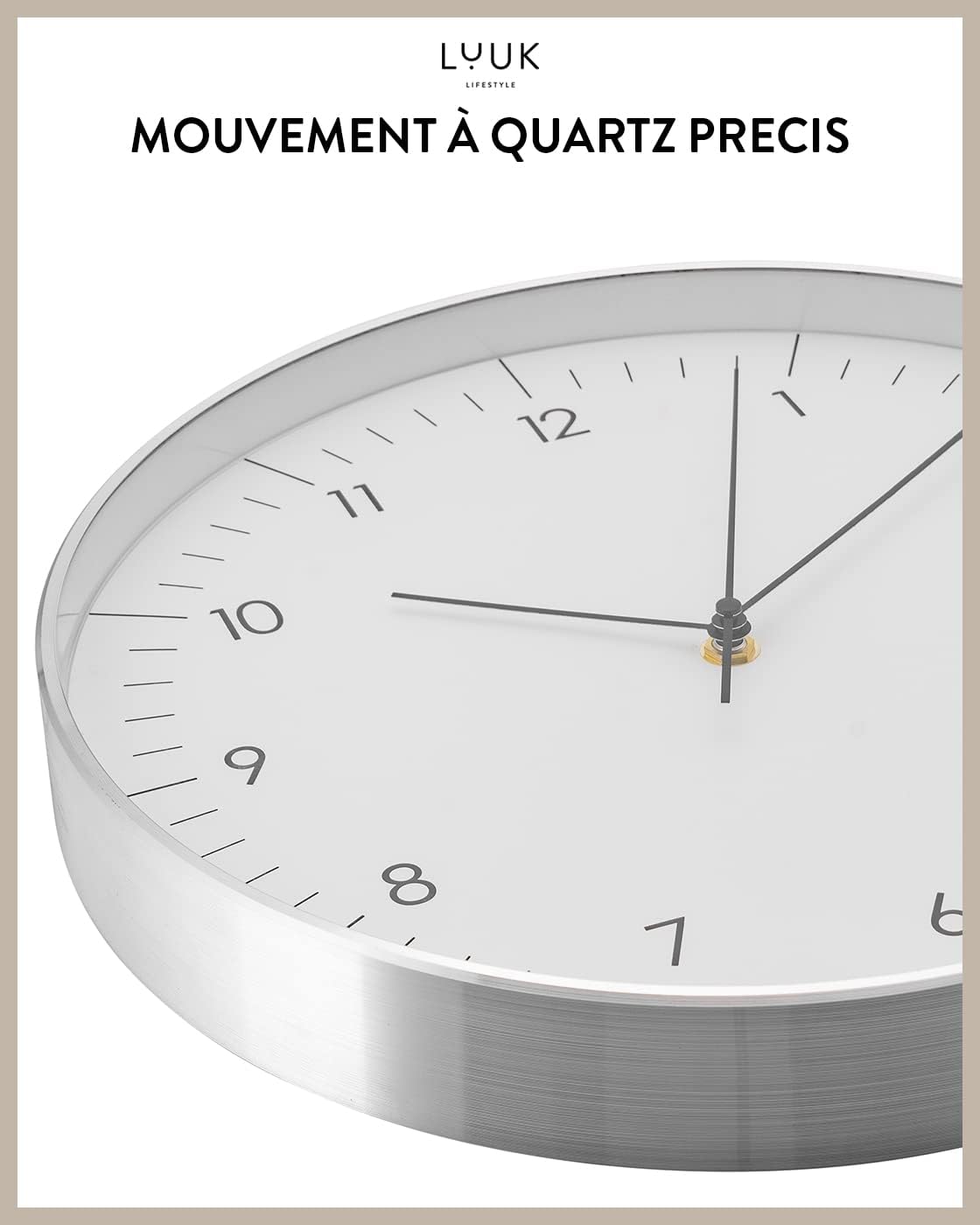 Thumbnail 2 de LUUK LIFESTYLE Horloge murale silencieuse moderne avec trotteuse (31 cm) — Blanc et argent